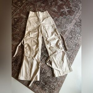 AKIRA Faux Leather Cargo Pants Cream Size Small